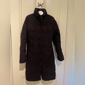 LL Bean Goose Down Deep Brown Long Quilted Jacket Size Extra Small